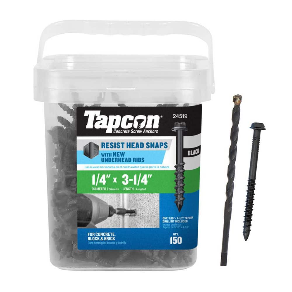 Tapcon 1/4 in. x 3-1/4 in. Hex-Washer-Head Black Concrete Anchors (150-Piece)