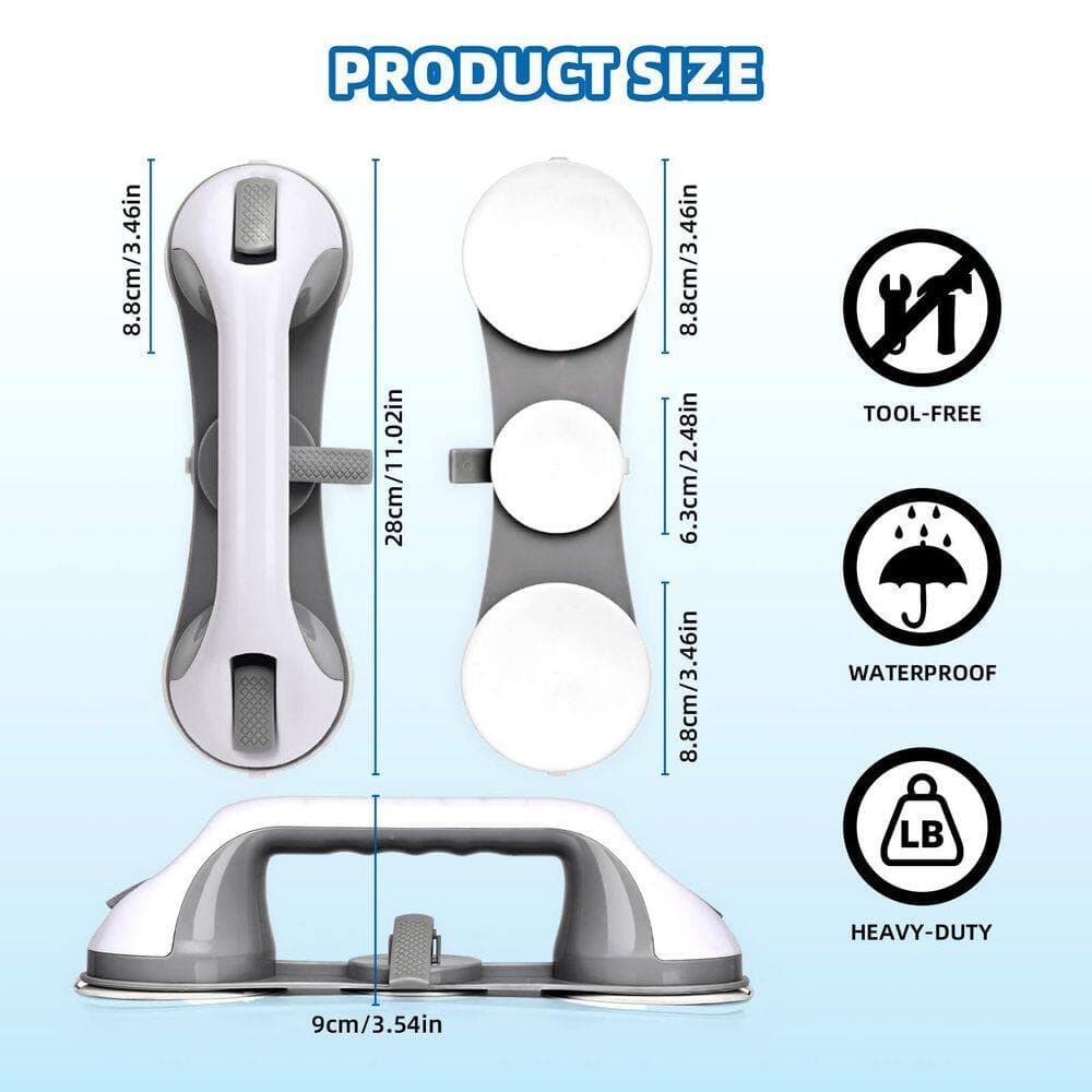 Helhom 2-Pack No-Drill Suction Shower Handles with 3 Suction Cups, Removable Bathroom Safety Balance Bars for Seniors (2)