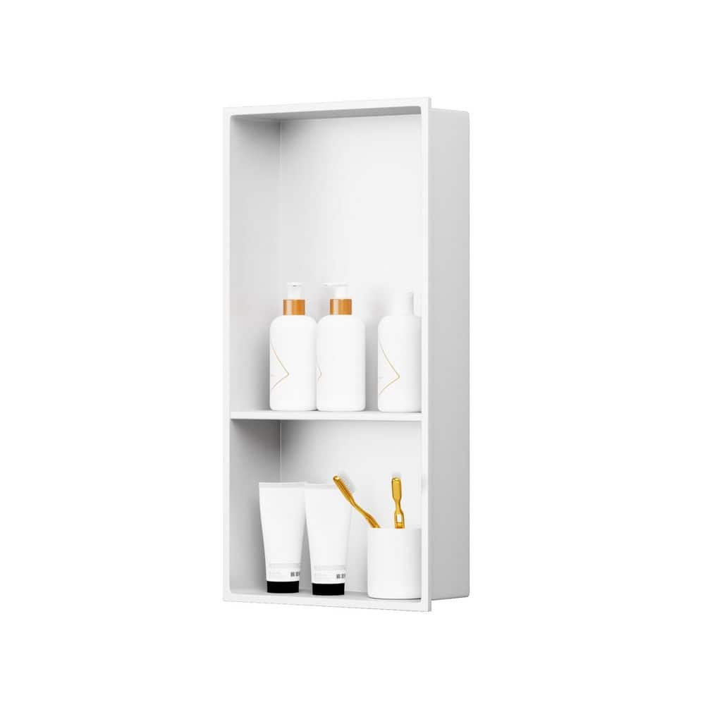 HOMEMYSTIQUE 12 in. W x 18 in. H x 4 in. D Stainless Steel Shower Niche in White (1)