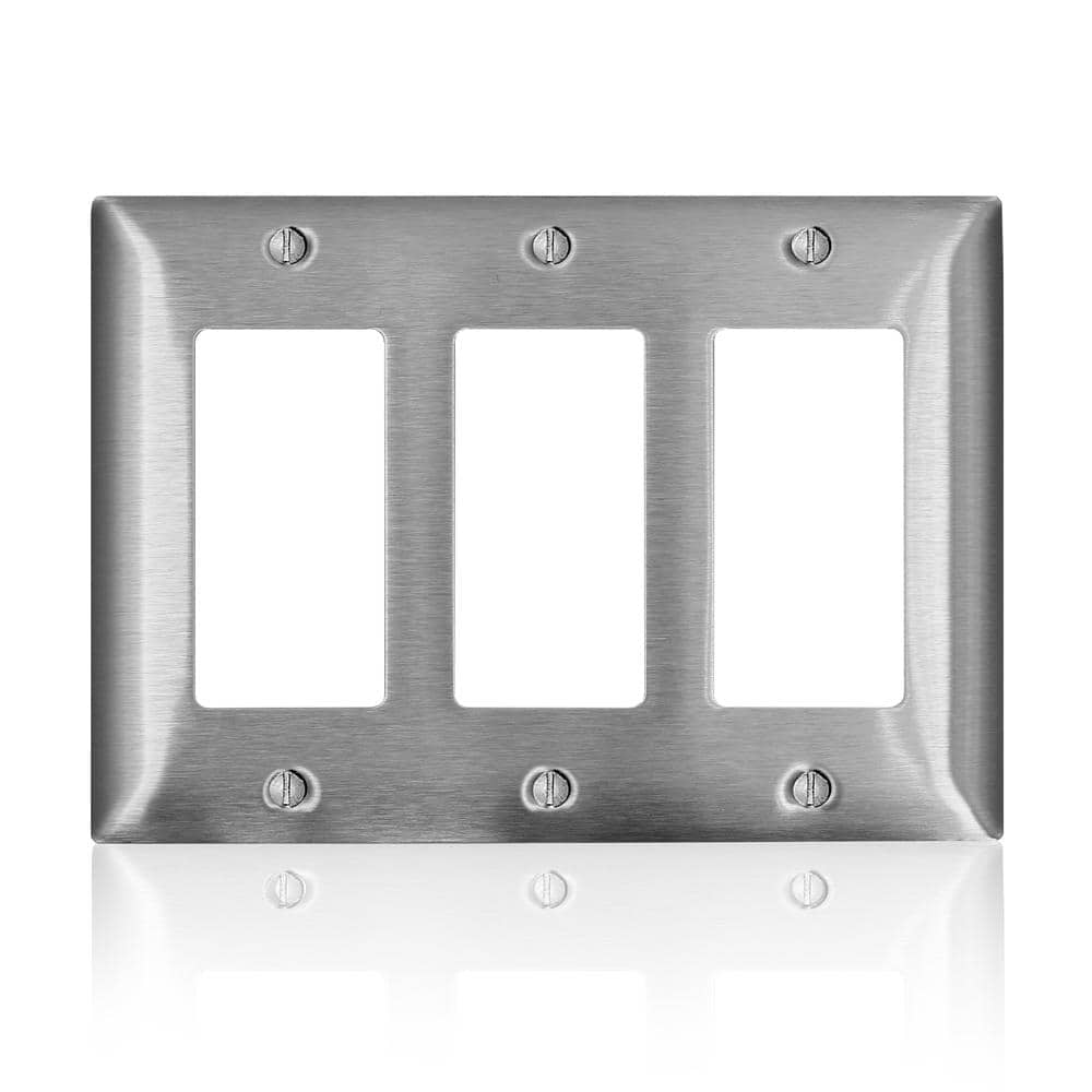 Leviton Stainless Steel 3-Gang Decora GFCI Decorator/Rocker Wall Plate (1-Pack) SL263