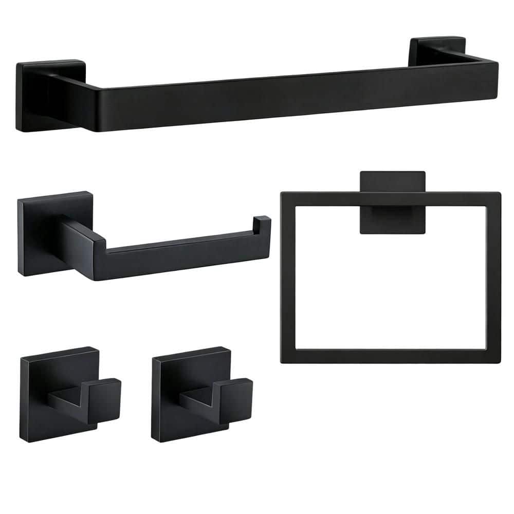 Esepony 15.7 in. Stainless Steel Wall Mounted Towel Bar for Bathroom, Towel Storage and Robe Hanging in Matte Black (5-Pack) (1)