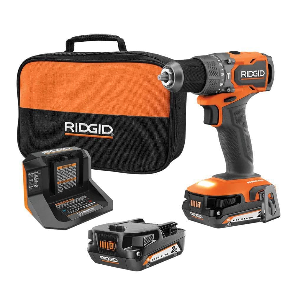 RIDGID 18V SubCompact Brushless Cordless 1/2 in. Hammer Drill Kit with (2) 2.0 Ah Batteries, Charger, and Bag (1)