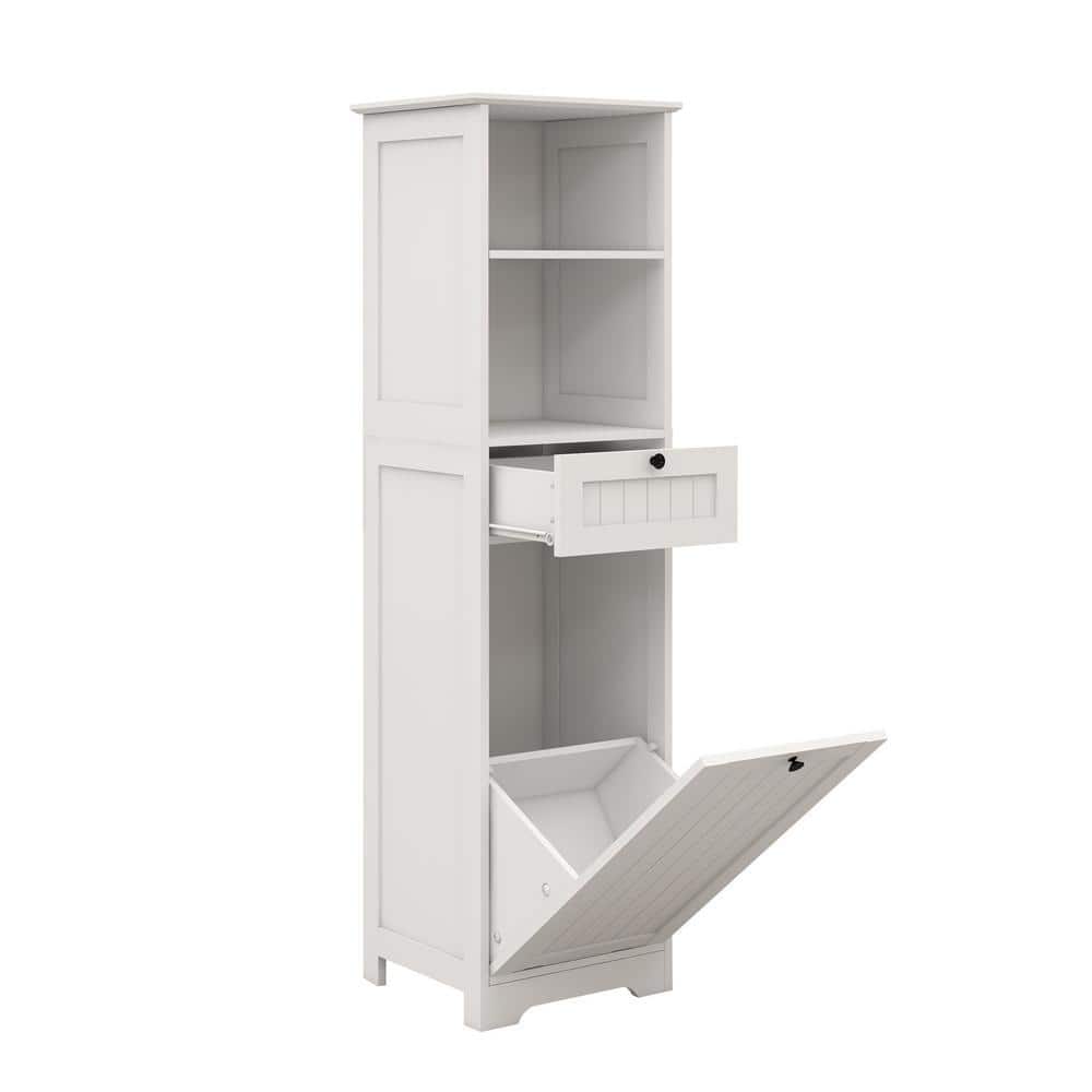 Tileon 16 in. W x 14 in. D x 55 in. H White Freestanding Linen Cabinet with 1 Drawer Open Shelves and Removable Cloth Bag (3)