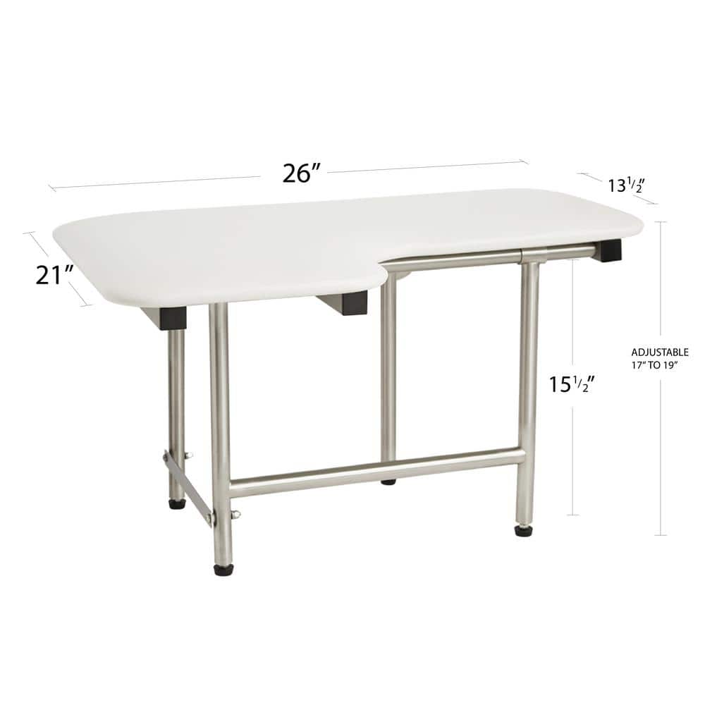 SEACHROME 26 in. x 22.5 in. White Padded Wall Mount Folding Right-Handed Transfer Bench Shower Seat with Legs, ADA Compliant (2)