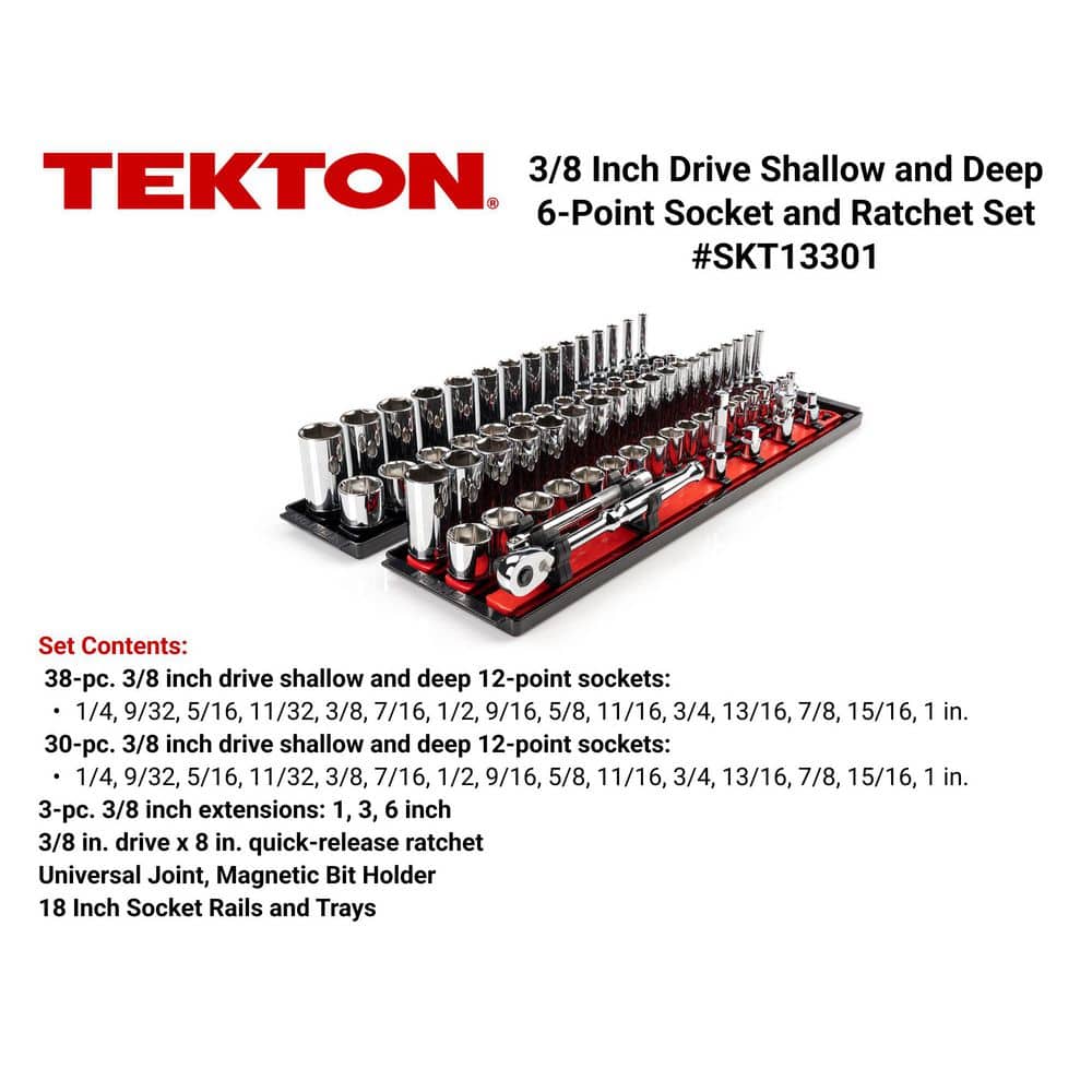 TEKTON 3/8 in. Drive 6-Point Socket and Ratchet Set with Rails (1/4 in.-1 in., 6 mm-24 mm) (74-Piece) (2)