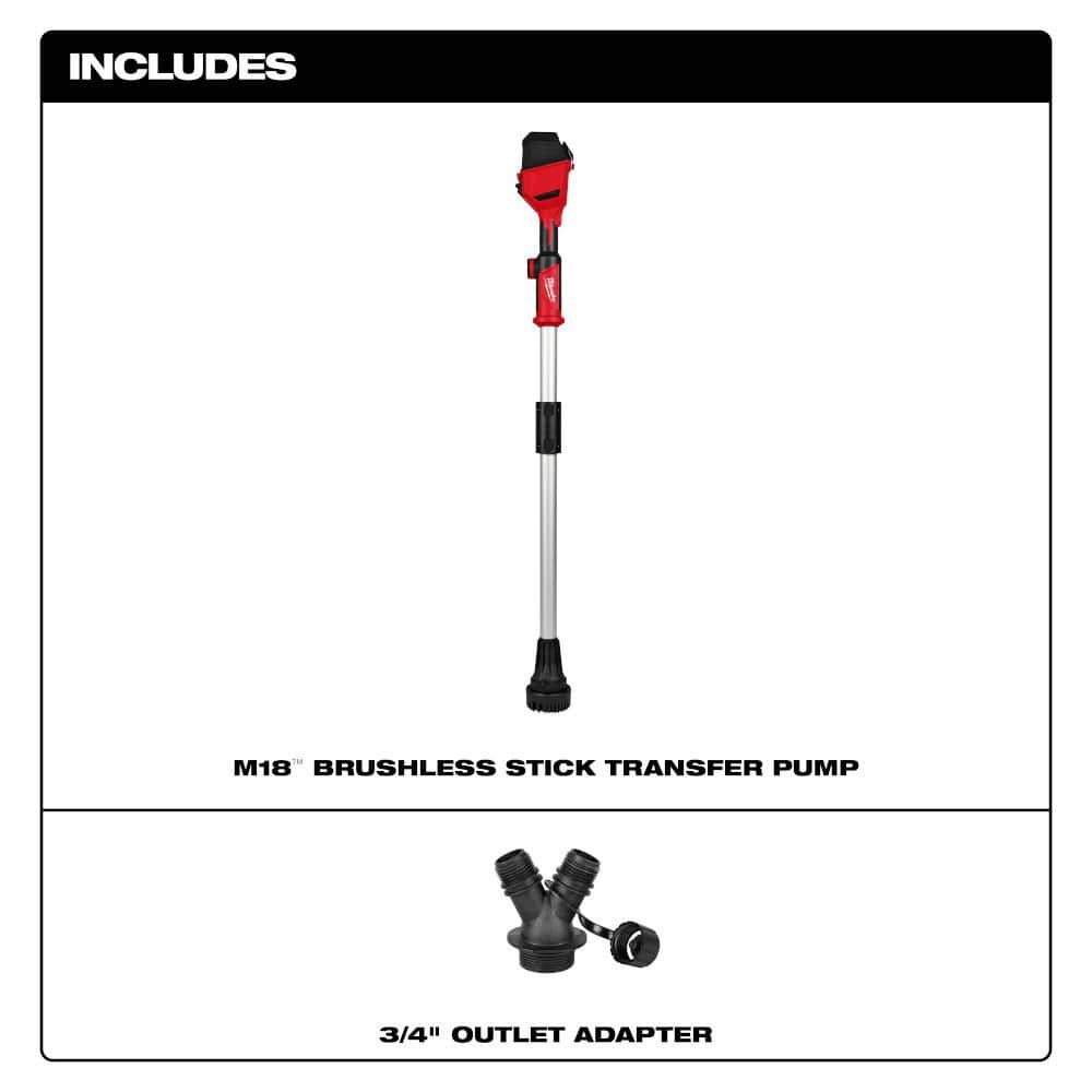 Milwaukee M18 18-Volt Lithium-Ion Cordless Brushless Stick Transfer Pump with M18 REDLITHIUM FORGE 12. 0Ah Battery & Rapid Charger (3)