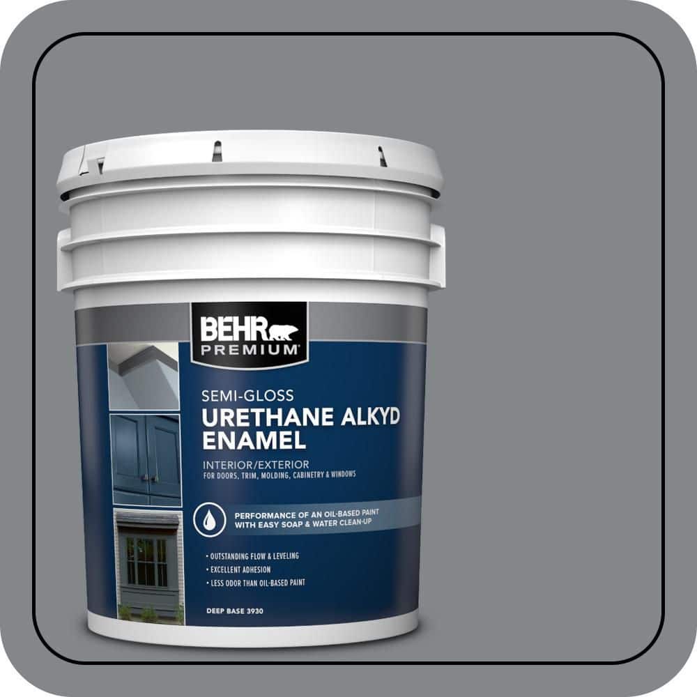 BEHR PREMIUM 5 gal. #N500-5 Magnetic Gray color Urethane Alkyd Semi-Gloss Enamel Interior/Exterior Paint