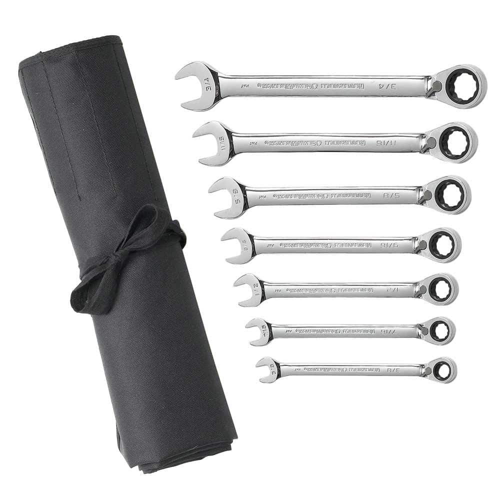 GEARWRENCH SAE 72-Tooth Reversible Combination Ratcheting Wrench Tool Set with Roll (7-Piece) (1)