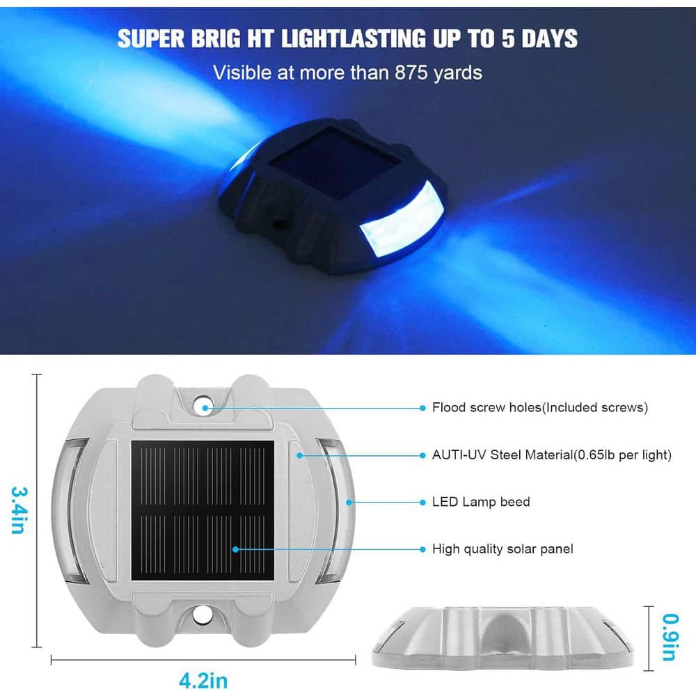 Afoxsos Solar Deck Lights Blue IP67 Waterproof Outdoor Step Lights 8-Pack Rechargeable LED for Driveway Garden Pathway (2)