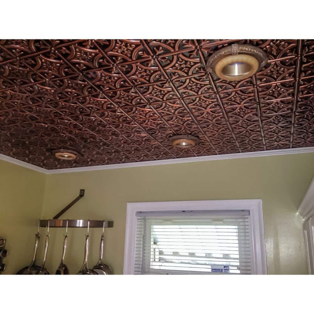 uDecor Valencia 2 ft. x 2 ft. Glue Up Vinyl Ceiling Tile in Antique Copper (40 sq. ft./Case) (2)