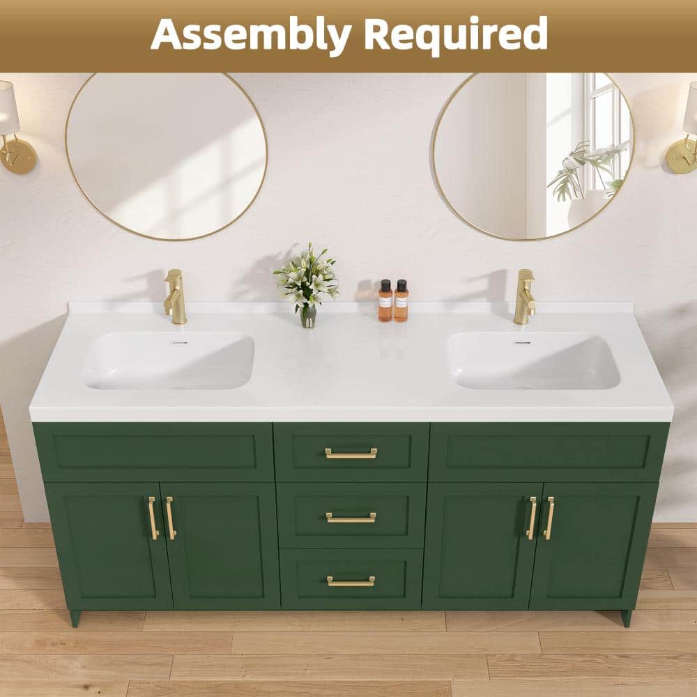 NTQ 72 in. W x 21.5 in. D x 33.5 in. H Bath Vanity Cabinet without Top Bathroom Vanity Modern Thickened Wood in Green (3)