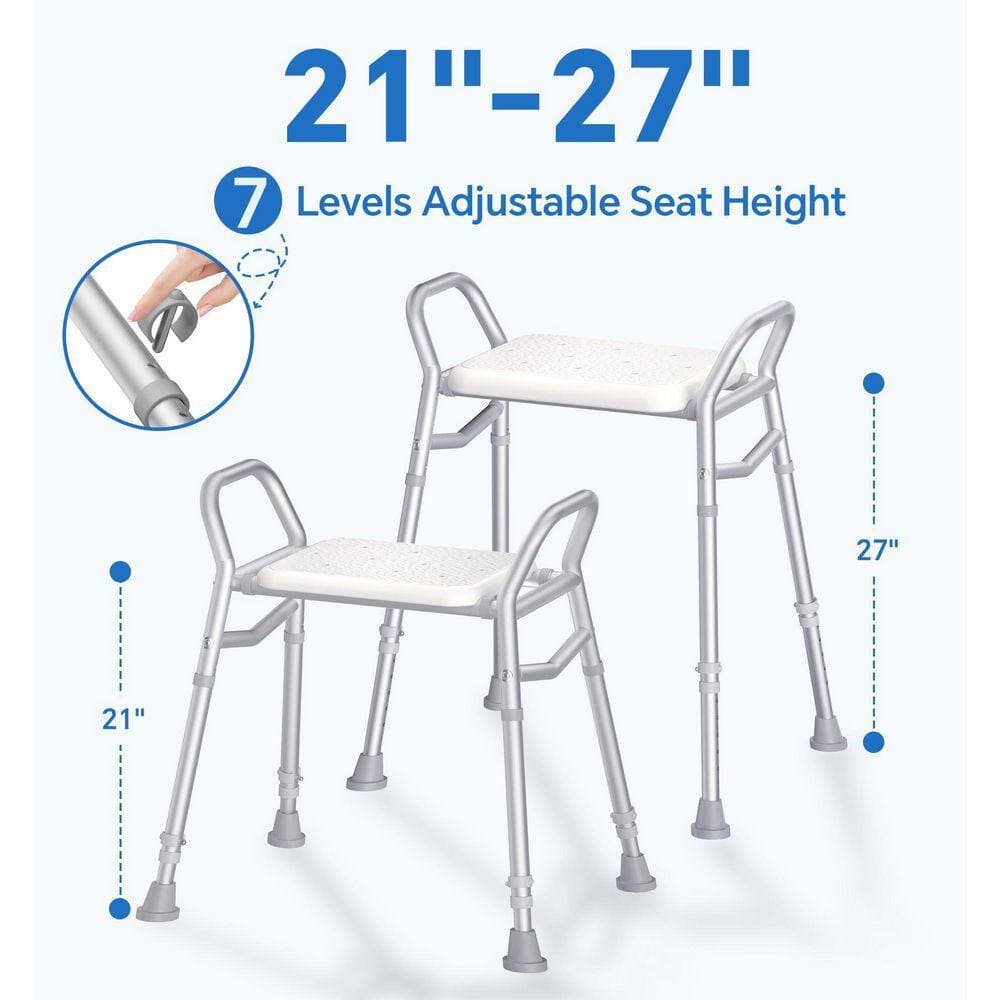 Lynzavix 21-27 in. W Adjustable Height Aluminum Shower Chair with Non-Slip Feet for Elderly and Disabled in White Freestanding (2)
