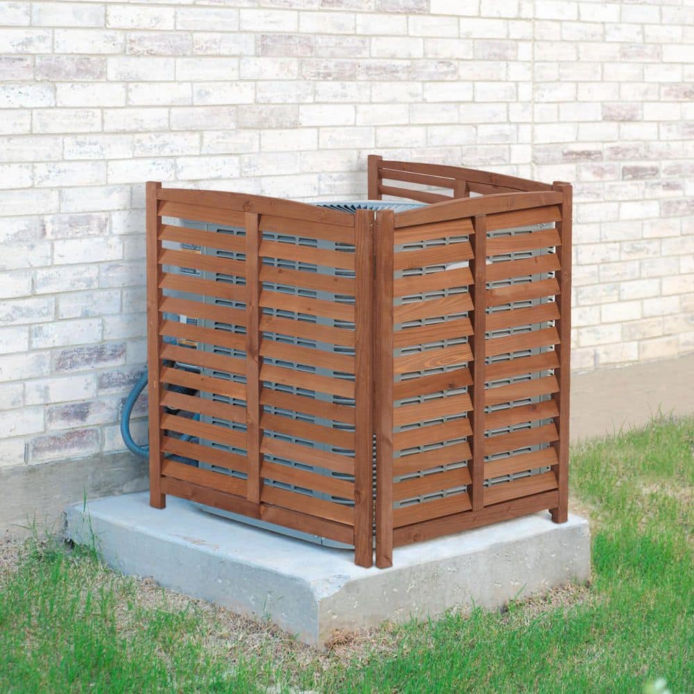 maocao hoom 32" W x 38" H 3-Panel Outdoor Air Conditioner Fence 3-Section Outdoor Wooden Screen, Outside Wood Privacy Fence (2)