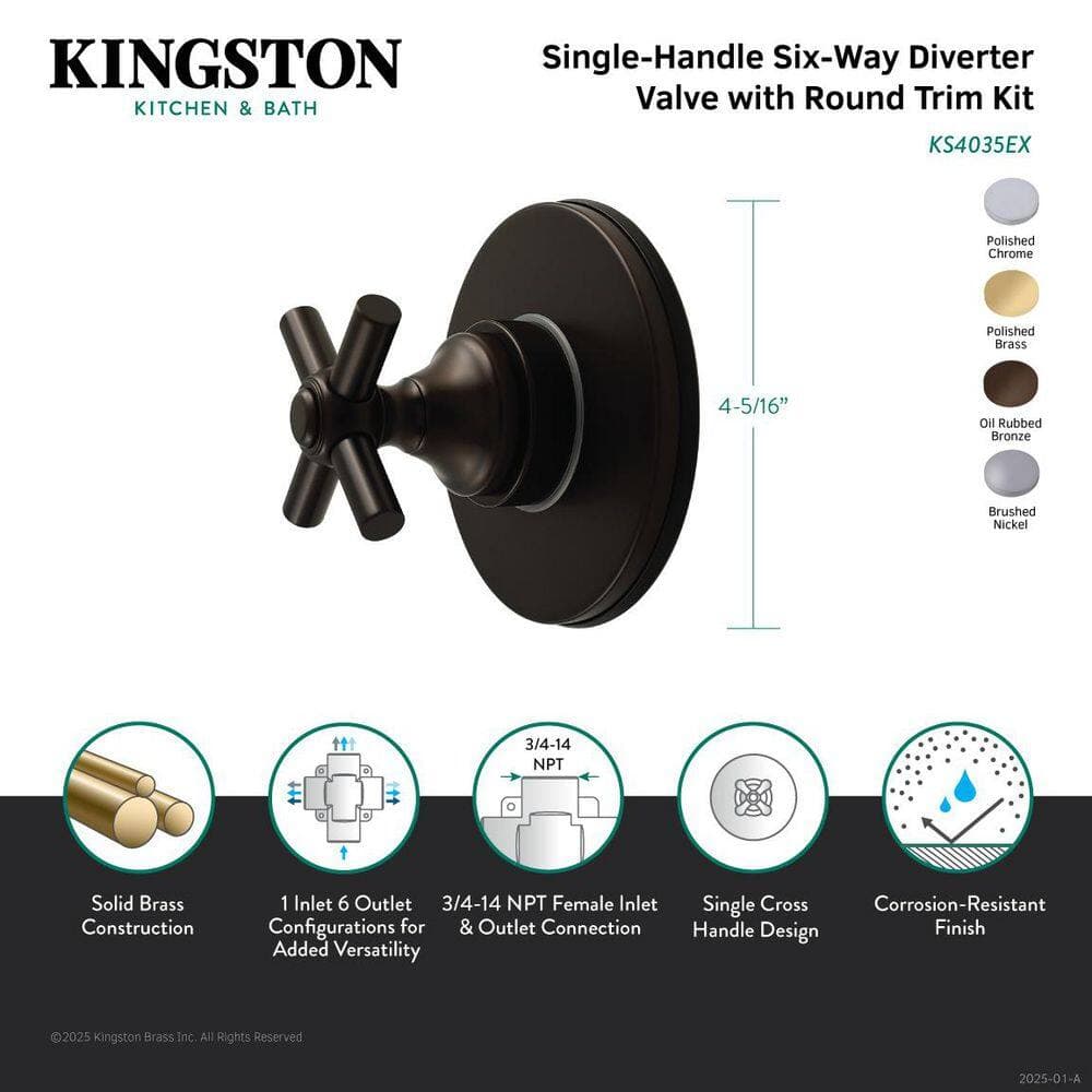 Kingston Brass Elinvar 3/4 in. Single-Handle 1-Hole Wall Mount 6-Way Diverter Valve with Trim Kit in Polished Chrome (2)