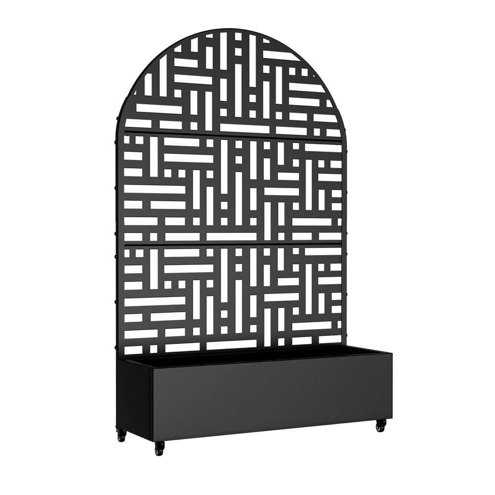 Lirago 72 in. H x 47 in. W Arch Black Outdoor Metal Privacy Screen Planter Box Wall Decor in Street Pattern (2)
