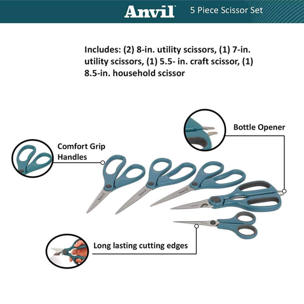 Anvil Straight Scissors 5-Piece (2)
