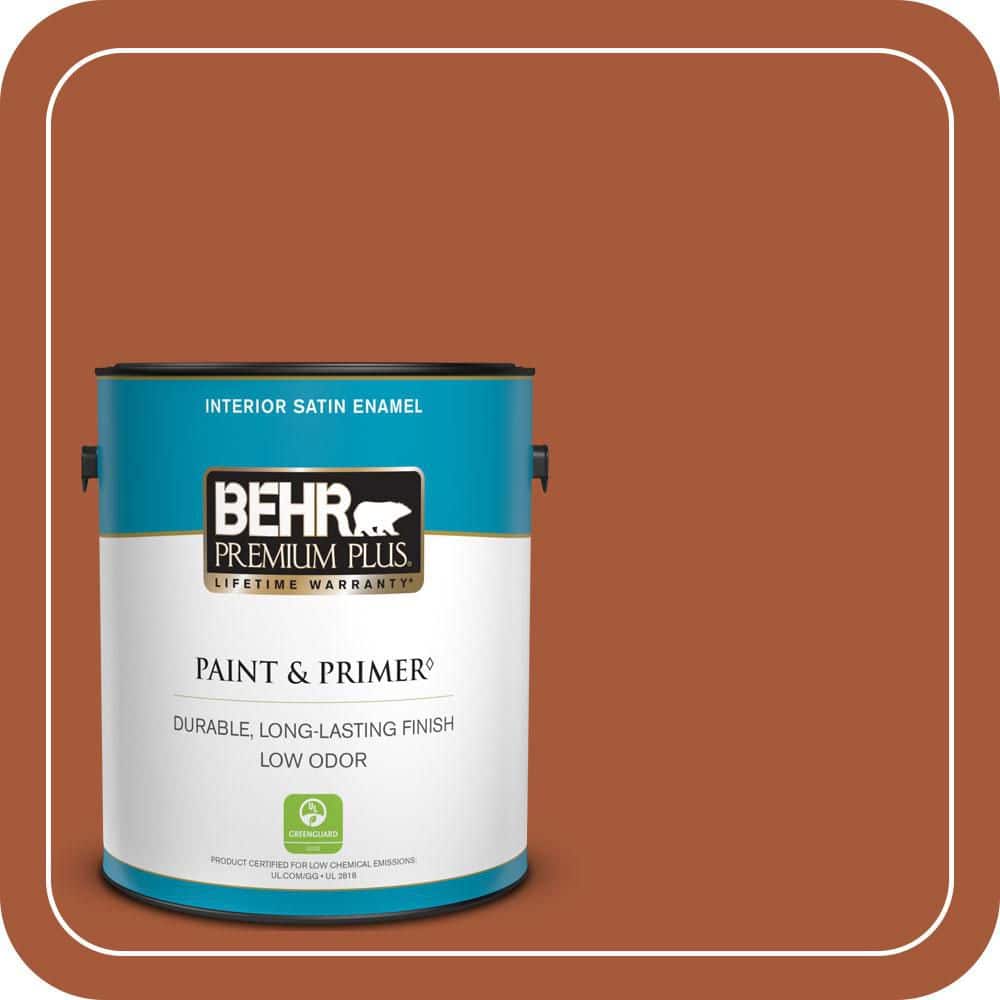 BEHR PREMIUM PLUS 1 gal. #S-H-240 Falling Leaves Satin Enamel Low Odor Interior Paint & Primer