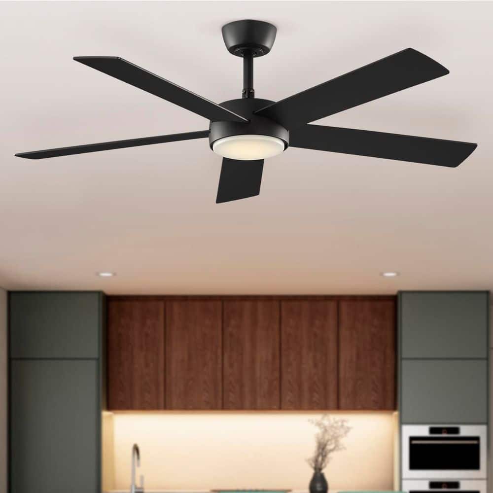 Hampton Bay Benning 52 in. Indoor Matte Black Downrod Mount Ceiling Fan with Adjustable White Light LED and Remote Control Included (2)