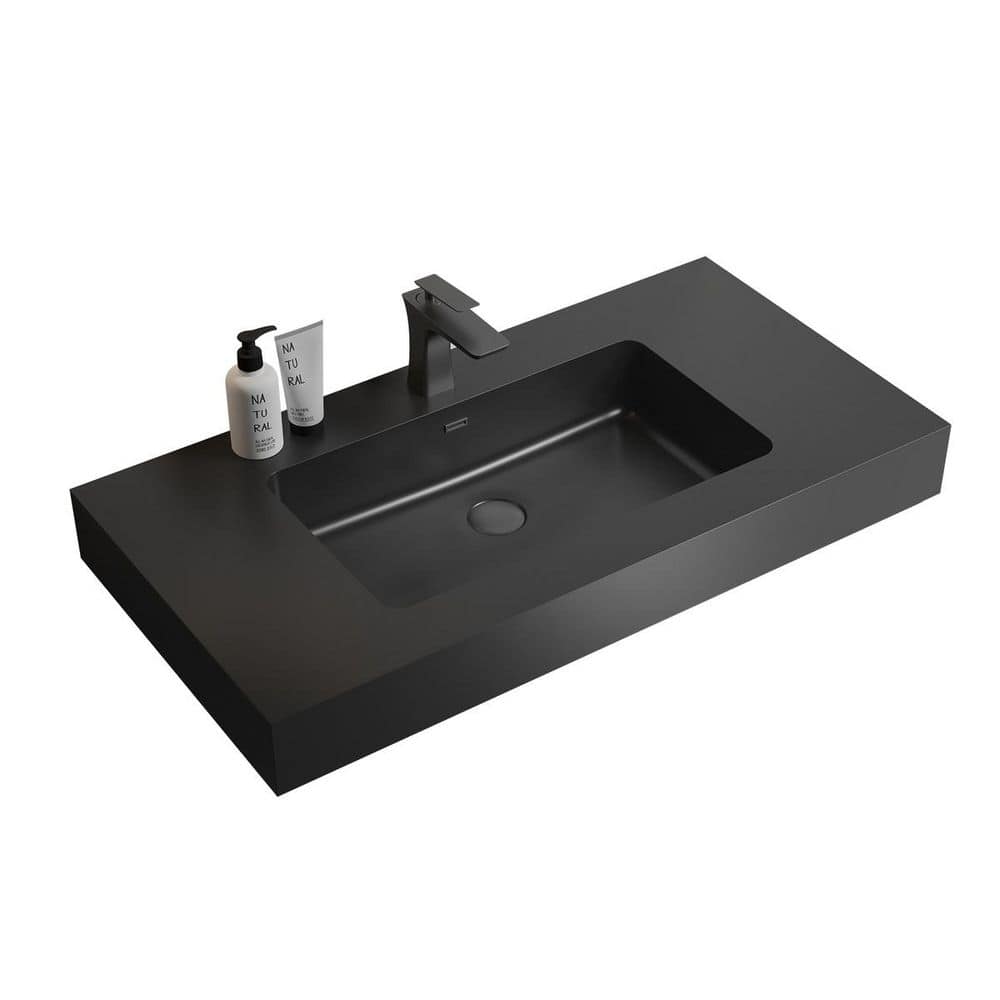 LIVACA 36 in. 18 in. Drop-In Bathroom Sink in Matte Black Engineered Quartz with Integrated Basin and Overflow (1)