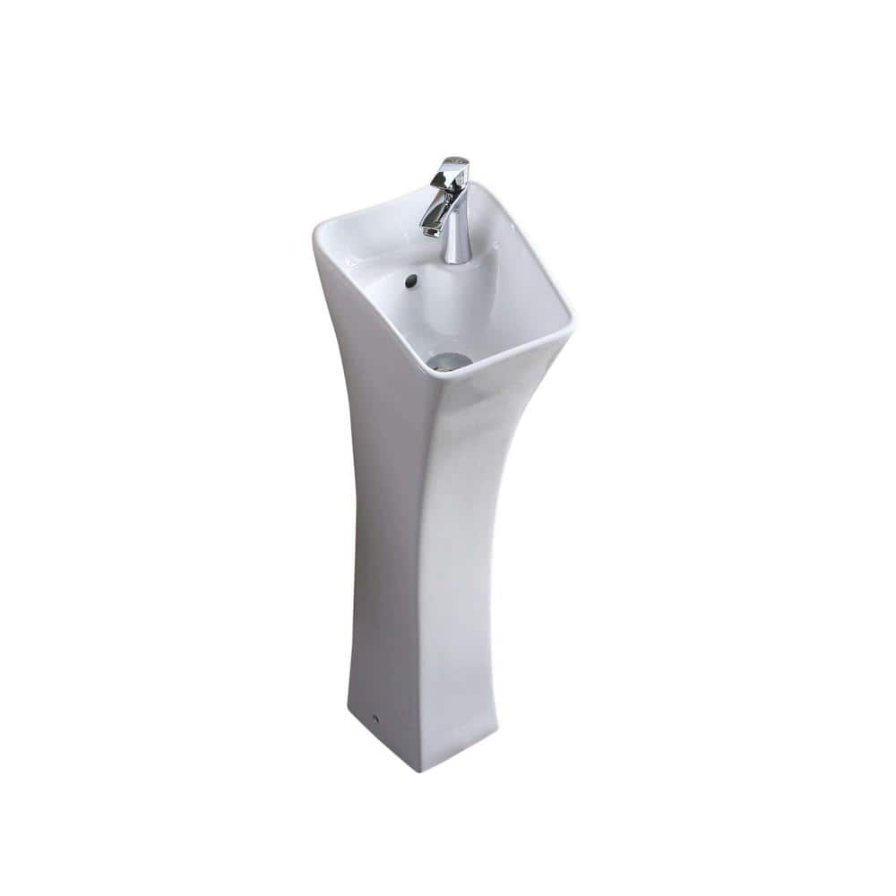 FINE FIXTURES Windfield 11 in. W x 12.62 in. L Modern White Porcelain Freestanding Pedestal Sink and Basin Combo with Overflow (3)