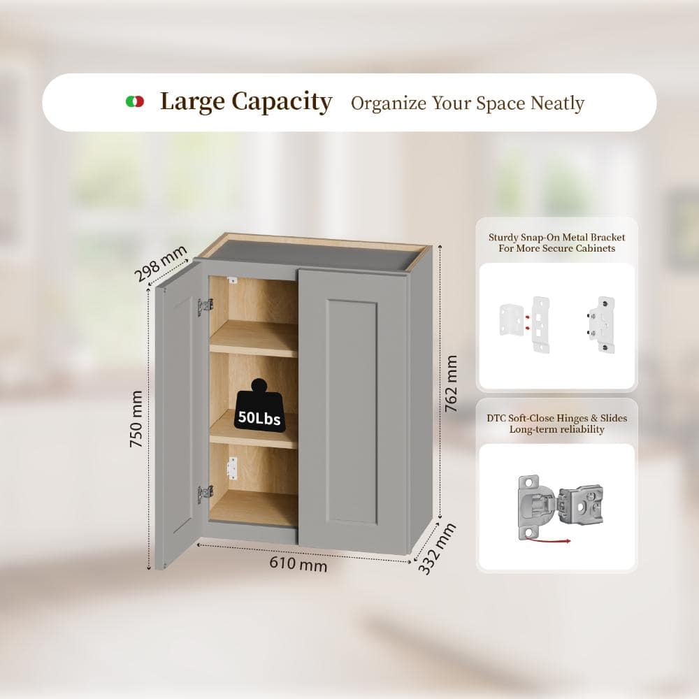 Kahomvis 24 in. W x 12 in. D x 30 in. H Bathroom Storage Wall Cabinet in Gray (3)