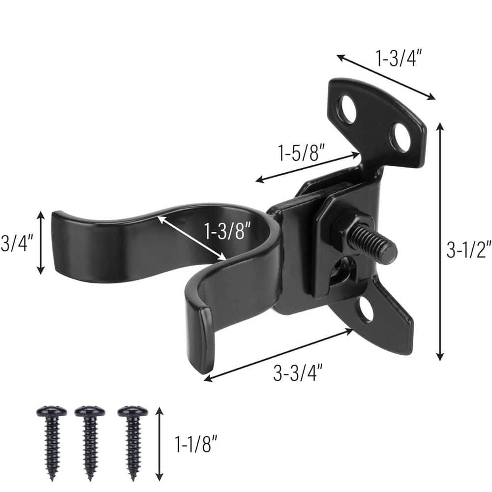 Unbranded Flat Back Wall Mount Chain Link Fork Latch with Padlock Hole Black Steel Gate Hardware with Screws for Outdoor Gates (2)