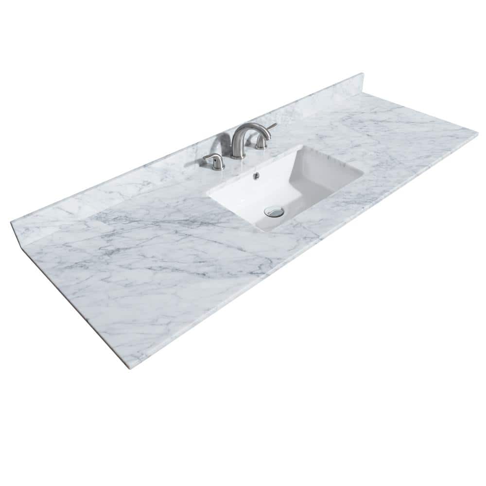 Wyndham Collection 60 in. W x 22 in. D Marble Single Basin Vanity Top in White Carrara with White Basin (1)