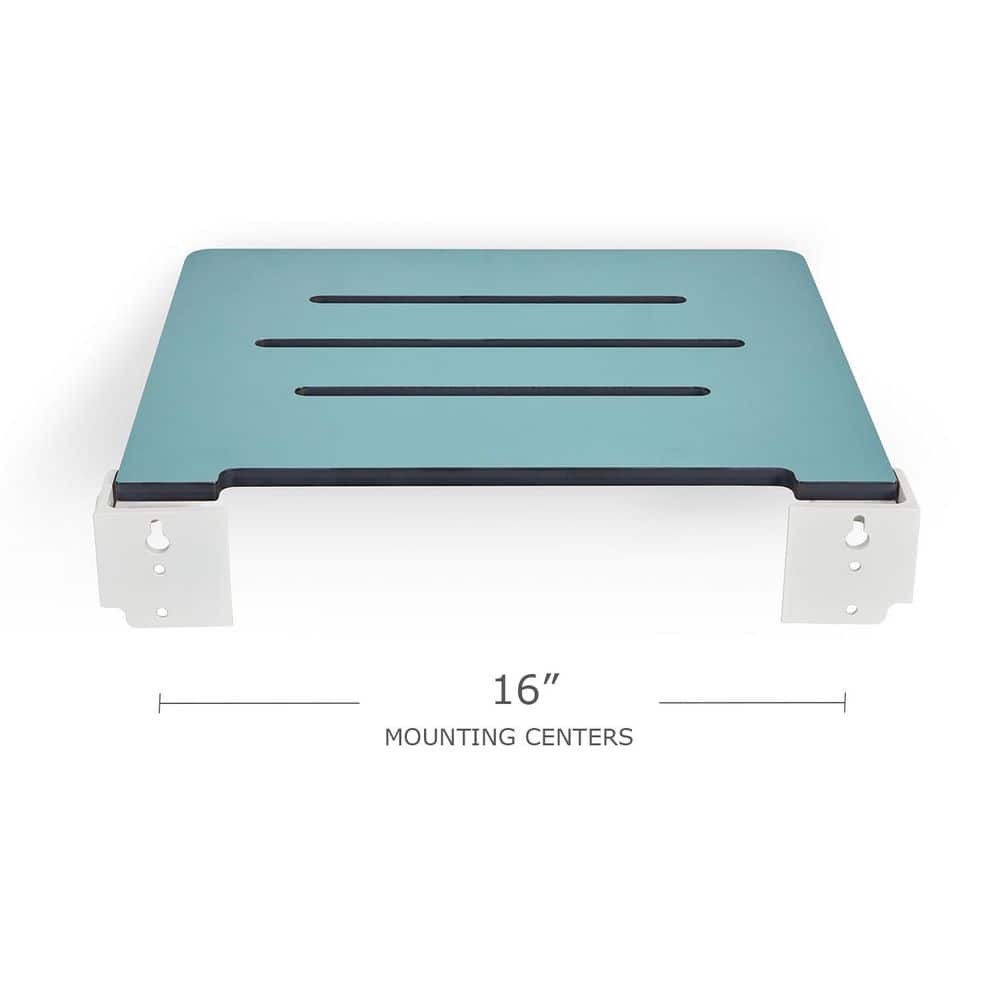 Seachrome 18 in. Silhouette SlimLine Folding Wall Mount Shower Bench Seat, Sea Collection, Phenolic, Teal, White (3)