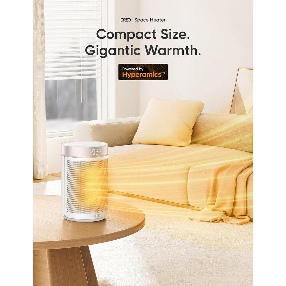 Lukyamzn 11.02 in 1500W Portable Electric Ceramic Forced Air Heaters with Thermostat, 1-12H Timer, Eco Mode & Fan Mode in White (3)