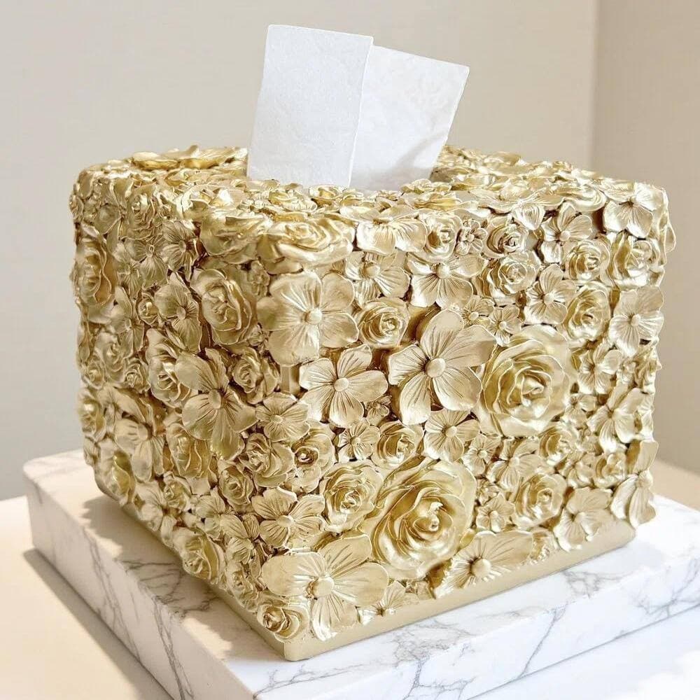 Unbranded Square Tissue Box Cover in Rose Gold, Decorative Resin Holder for Bathroom and Living Room, 5.5 in tall (3)