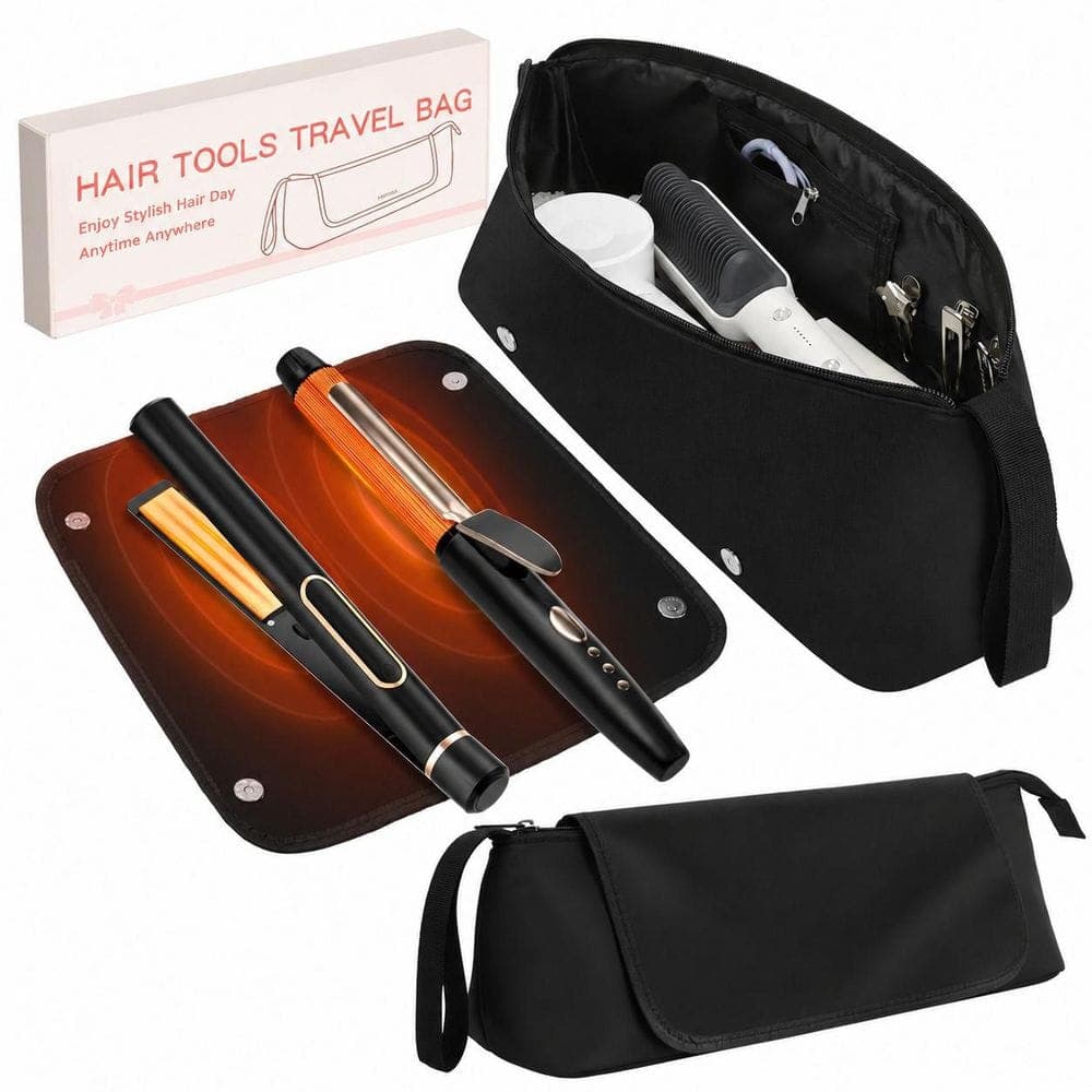 Anqtovp Magnetic Detachable Travel Hair Tool Organizer in Black, Heat Resistant Mat for Curling Iron Flat Iron Dryer (1)