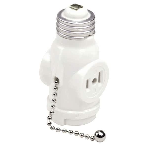 Leviton Height 3.62 in. 2-Outlet White Socket Lamp with Pull Chain