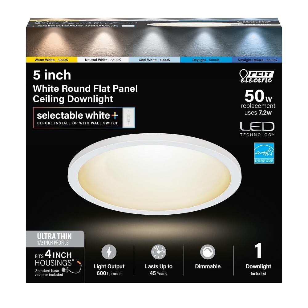 Feit Electric 7.2-Watt Integrated LED Flush Mount 5 in. White Round Dimmable Flat Ceiling Panel with Color Change 5-CCT (4)