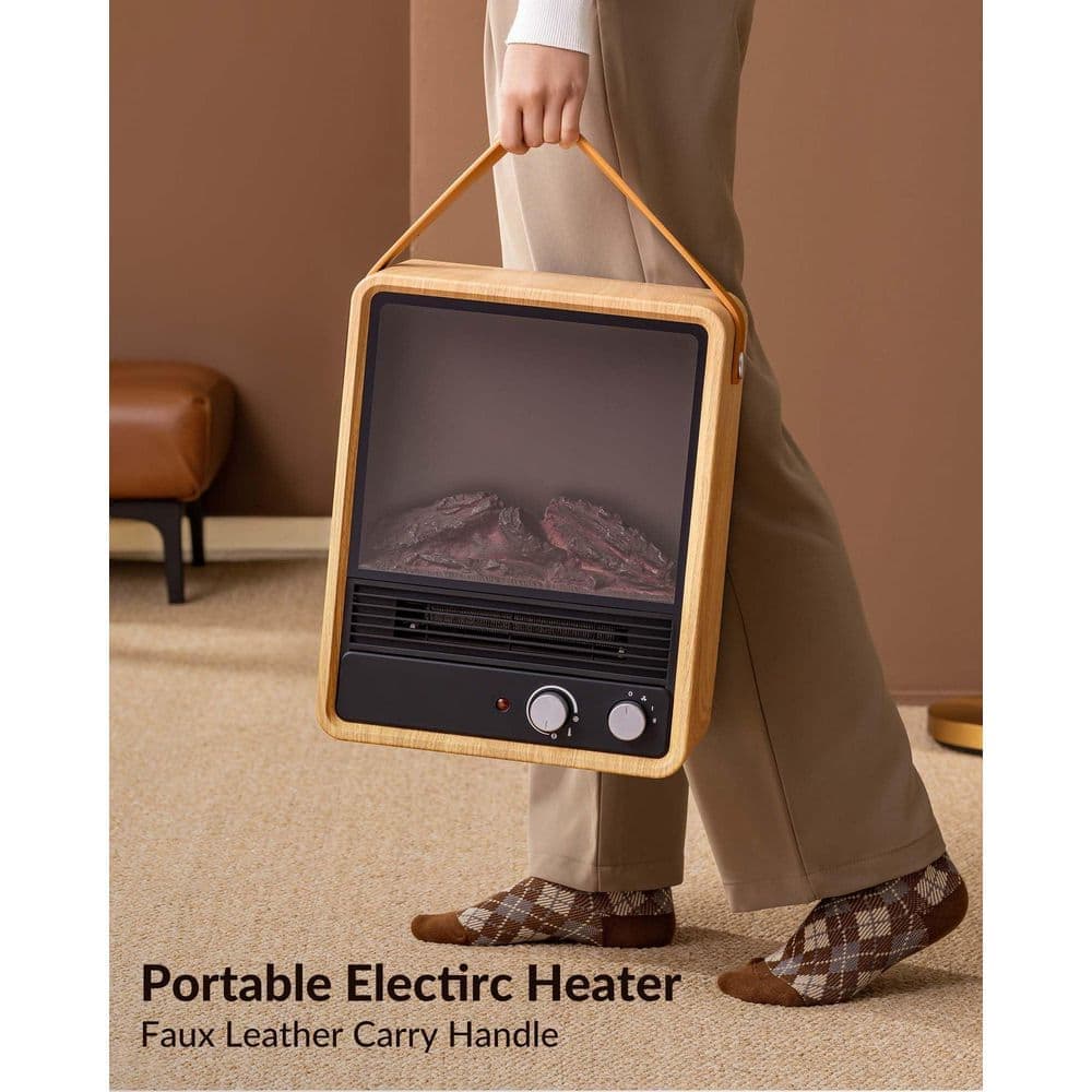 Unbranded 1500-Watt Brown Indoor Electric Space Heater Portable Fireplace with 3D Realistic Flame Crackling Sound Safety (2)