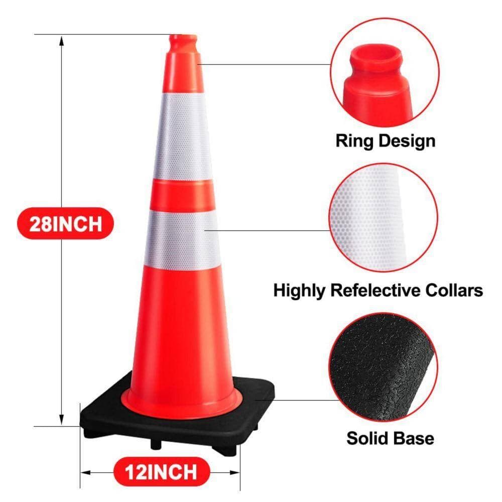 Dykmidti 8-Pack 28 in. x 12 in. Orange PVC Traffic Cones Reflective Safety Bollard with Heavy-Duty Base, Stable Wearproof (2)