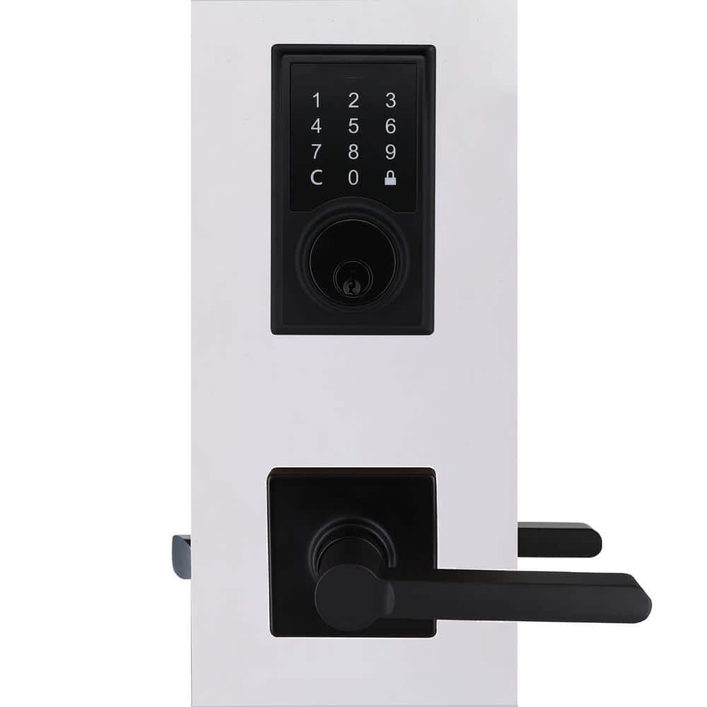Defiant Square Matte Black Electronic Single Cylinder Touchpad Deadbolt with Tonebridge Hall/Closet Door Lever (3)
