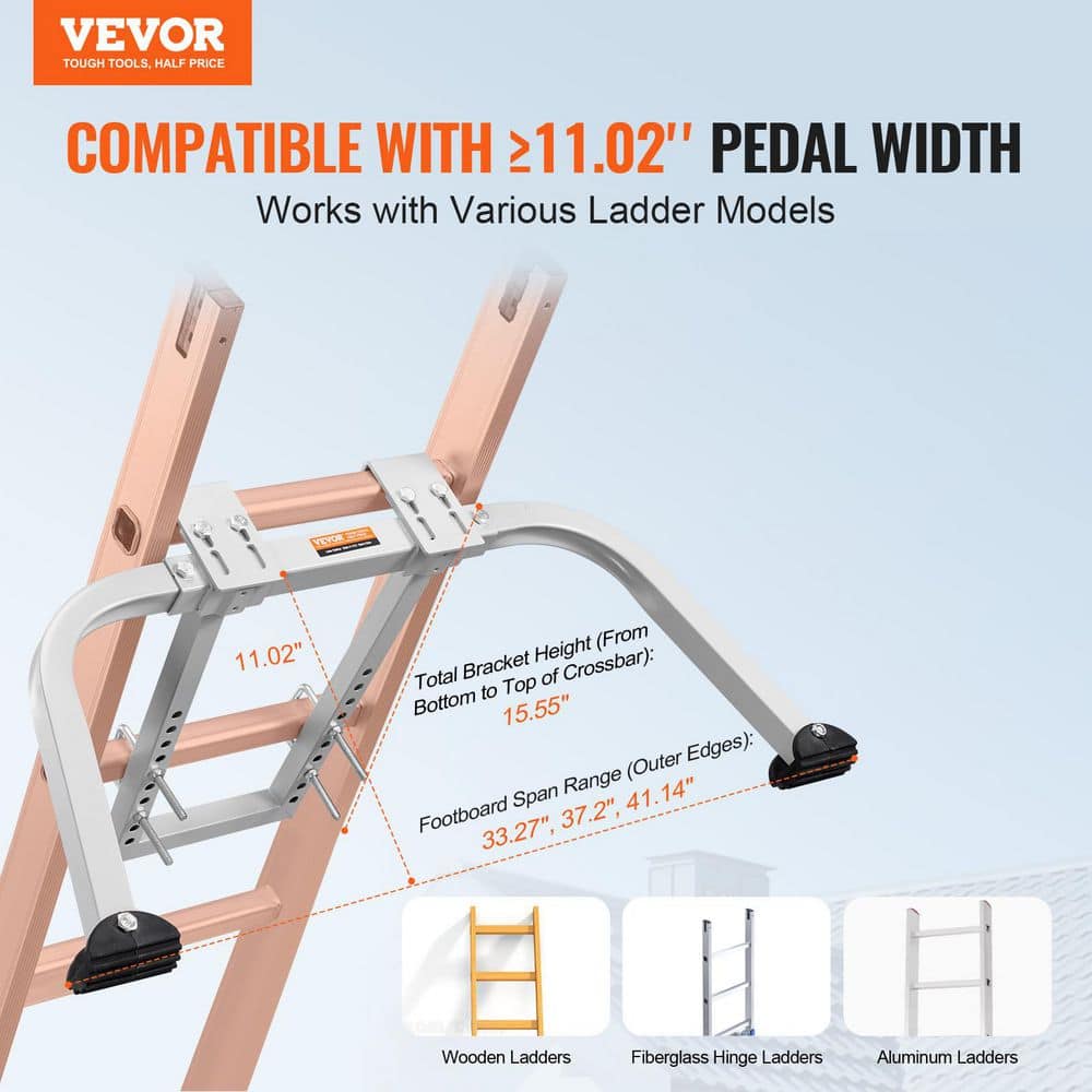 VEVOR Ladder Stabilizer, 1 ft.H Reach Steel Step Stool Ladder Roof Hook Stable Ladder Standoff Arms for Roof Gutter (2)