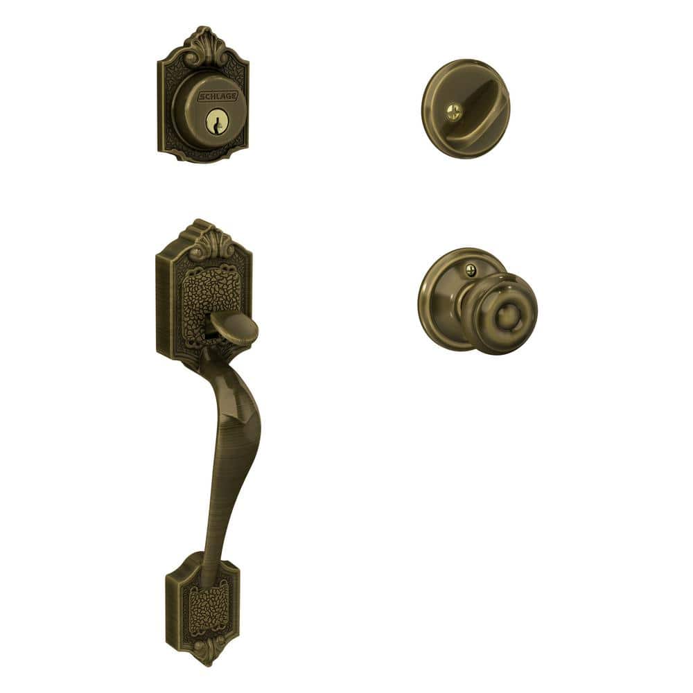 Schlage Parthenon Antique Brass Single Cylinder Door Handle set with Georgian Knob