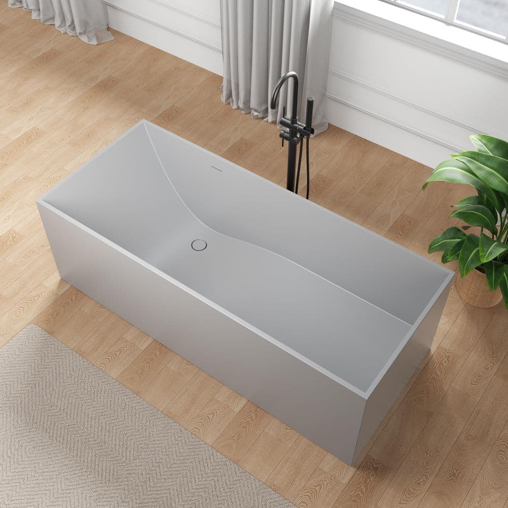 ANZZI Palace Series 67 in. x 28 in. Flat Bottom Solid Surface Freestanding Soaking Bathtub with Reversible Drain in Slate Gray (2)