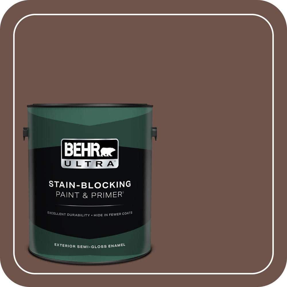 BEHR ULTRA 1 gal. #N150-6 Coffee Beans Semi-Gloss Enamel Exterior Paint & Primer