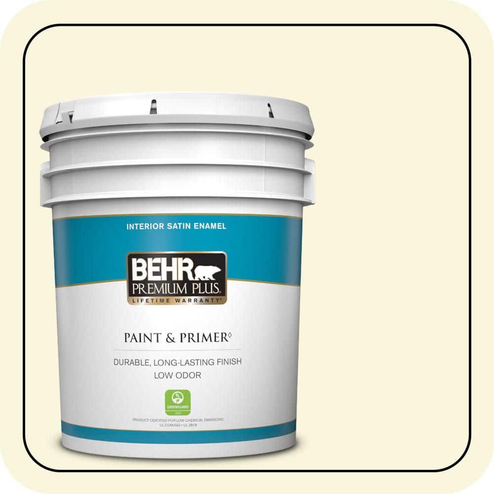 BEHR PREMIUM PLUS 5 gal. #W-B-420 White Hydrangea Satin Enamel Low Odor Interior Paint & Primer