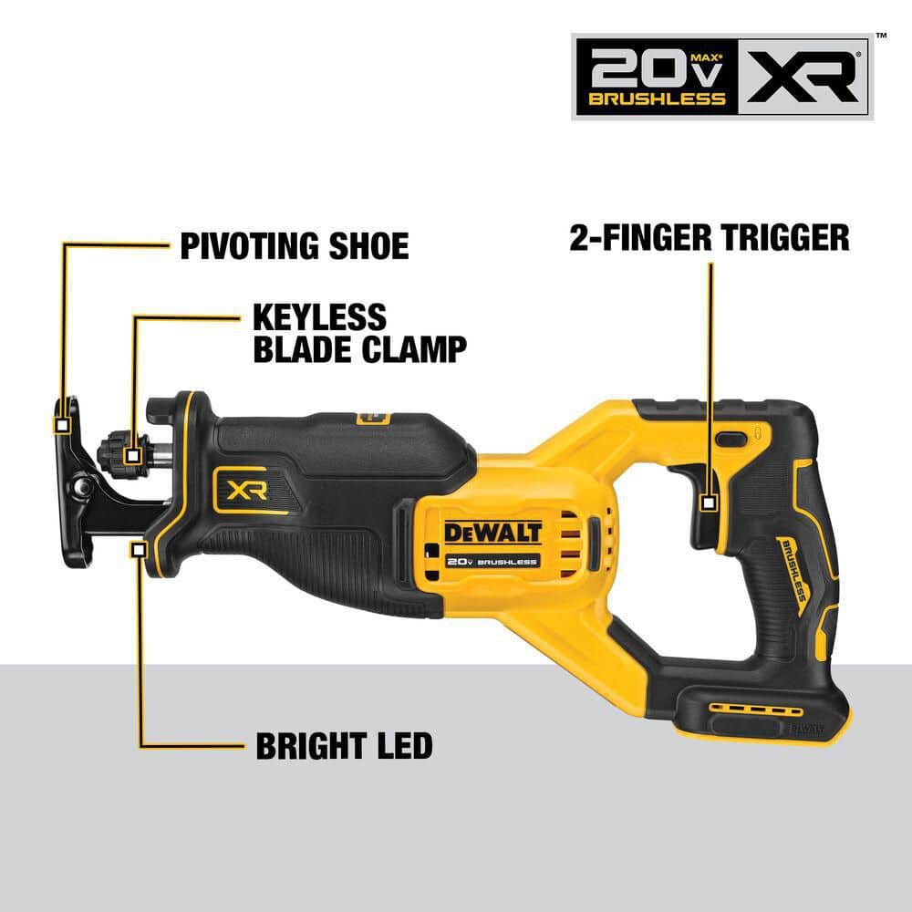DEWALT 20V MAX Cordless Brushless Reciprocating Saw and 20V MAX POWERSTACK Compact Battery Starter Kit (2)