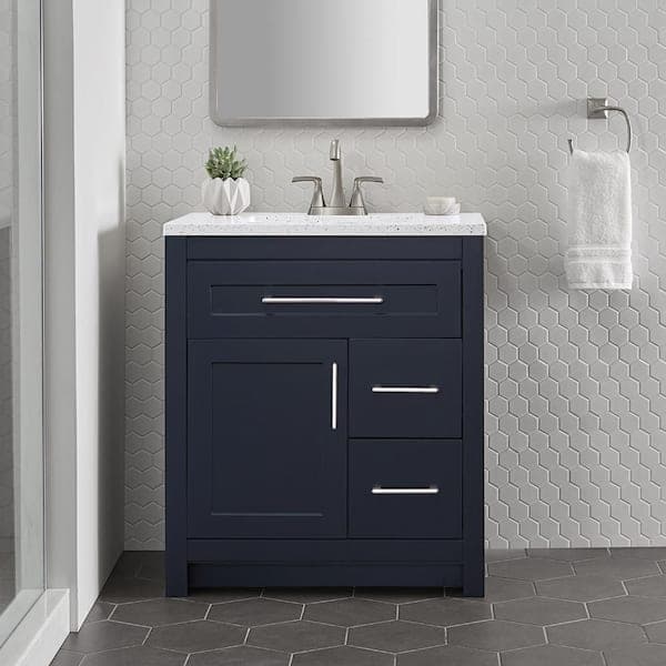 Home Decorators Collection Clady 31 in. Single Sink Deep Blue Bath Vanity with Silver Ash Cultured Marble Top (Assembled)