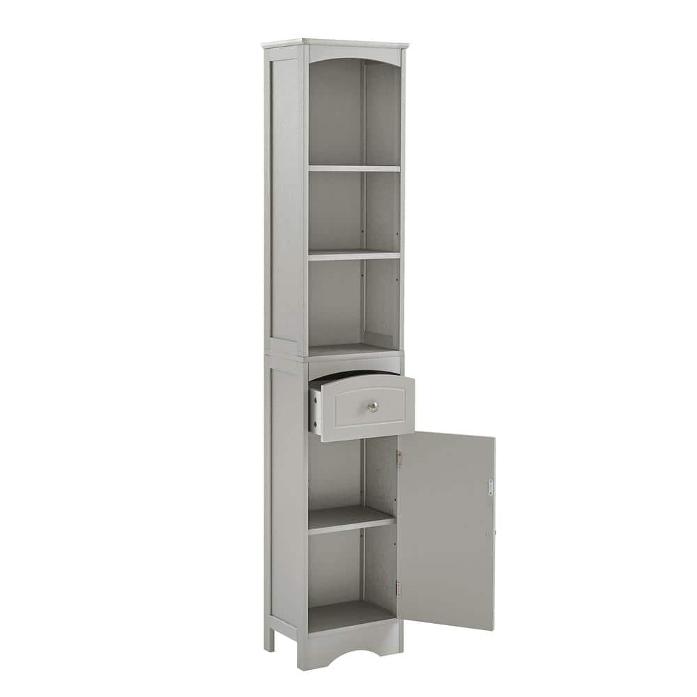 FORCLOVER 13-2/5 in. W x 9 in. D x 67 in. H Gray Wood Free Standing Bathroom Linen Cabinet with Drawer and Adjustable Shelf (1)