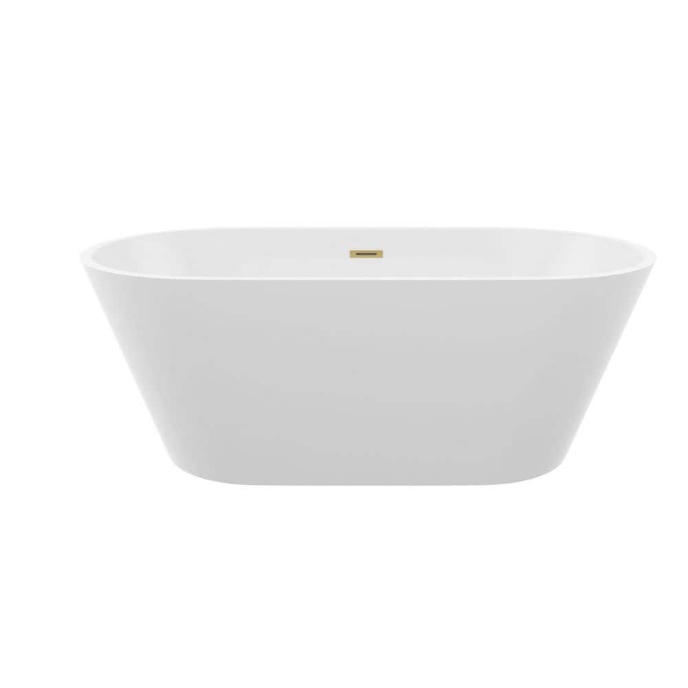 TCYO 59 in. x 30 in. Acrylic Freestanding Soaking Bathtub with Center Drain in Glossy White