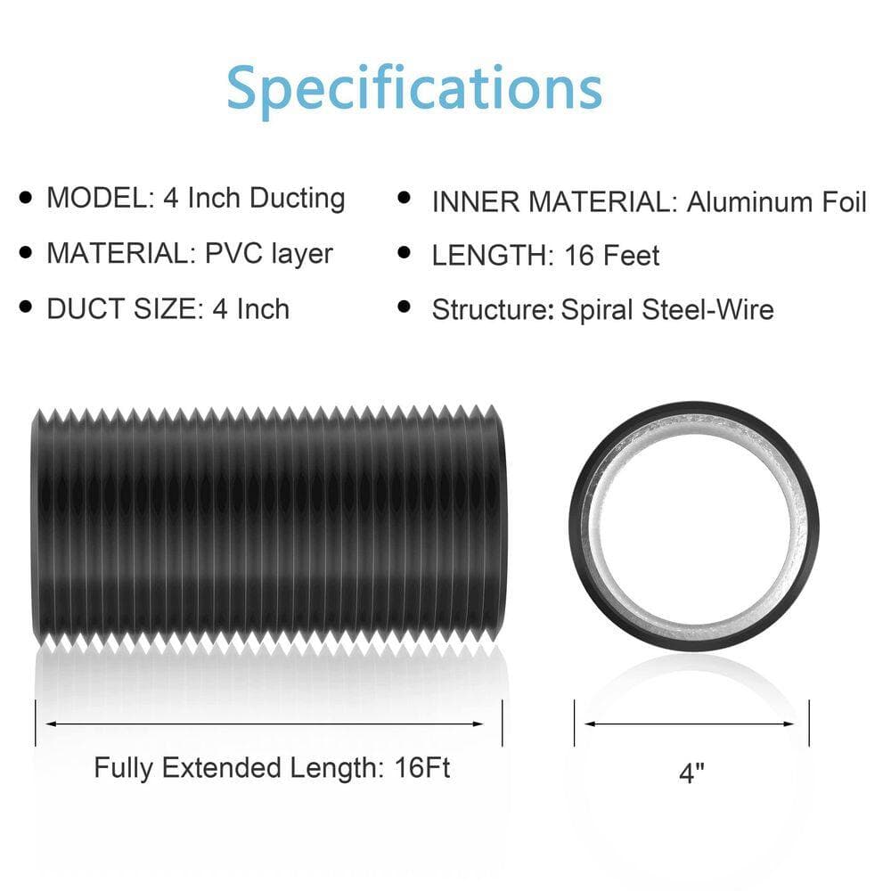 Laybus 4 in. x 16 in. Black Aluminum Dryer Vent Hose, Heavy-Duty 3 Layer Protection for HVAC Ventilation, Duct Fan Systems (3)
