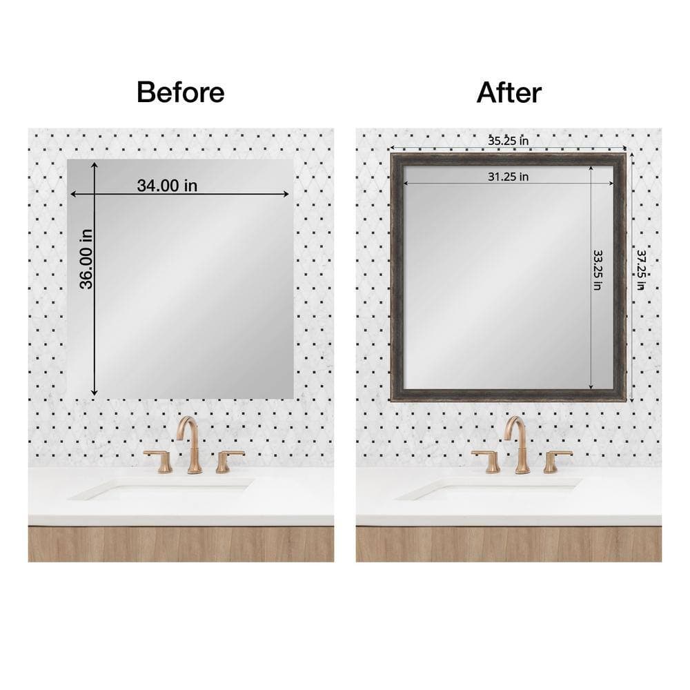 Amanti Art Mirror Makeover Bark Rustic Char Narrow 35.25 in. W x 37.25 in. H Bathroom Mirror Frame Border Kit-Fits a 34x36 mirror (3)