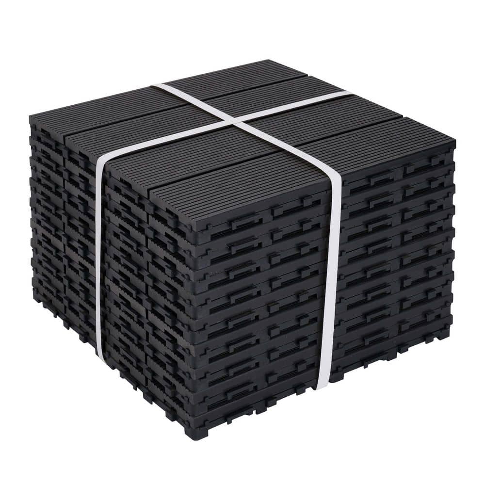 Siavonce 1 ft. x 1 ft. DIY Wood-Plastic Composite Deck Tiles, Interlocking Outdoor Flooring Tiles Waterproof All Weather in Black (1)