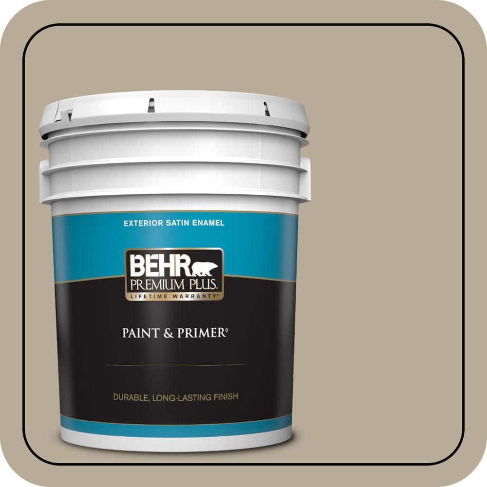 BEHR PREMIUM PLUS 5 gal. #N310-4 Desert Khaki Satin Enamel Exterior Paint & Primer