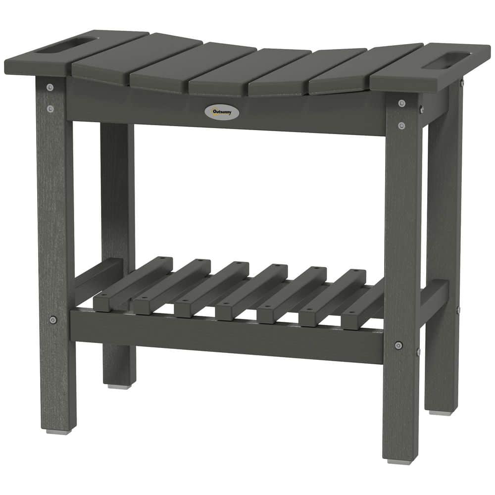 Unbranded High-Quality 20.5 in. Grey HDPE Freestanding Shower Bench, Hower Stool with Handle, Storage 2 Tier Shelf (1)